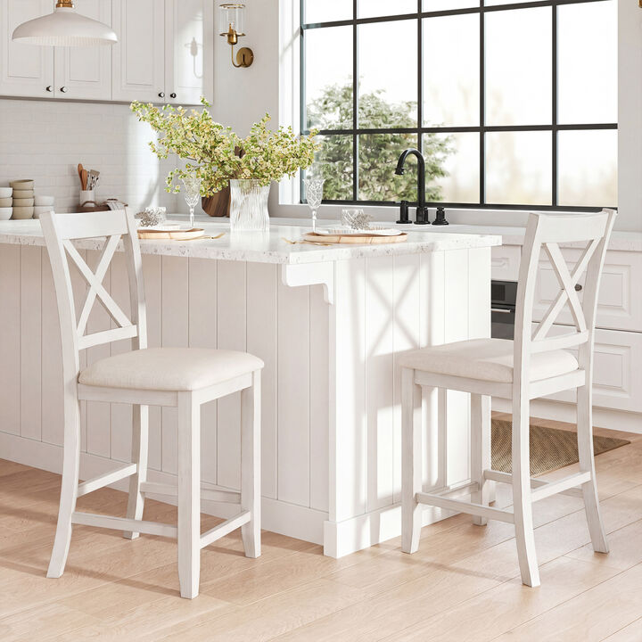 Modern Farmhouse Counter Stools Set of 4 with Footrest for Kitchen Island
