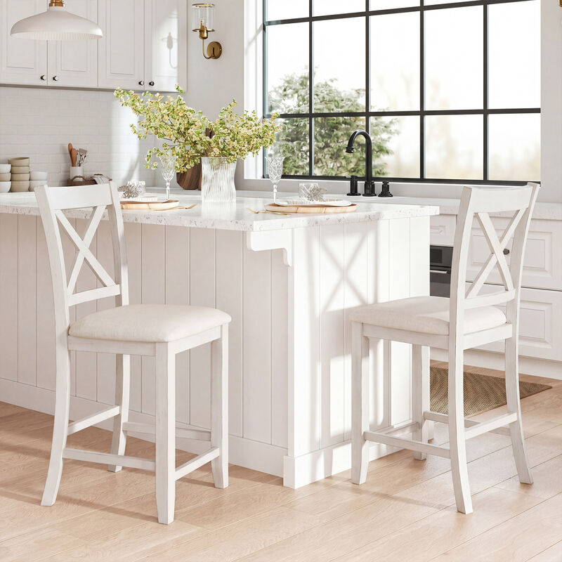 Set of 2 Farmhouse Counter Stools with Upholstered Cushion and Footrest image number 3