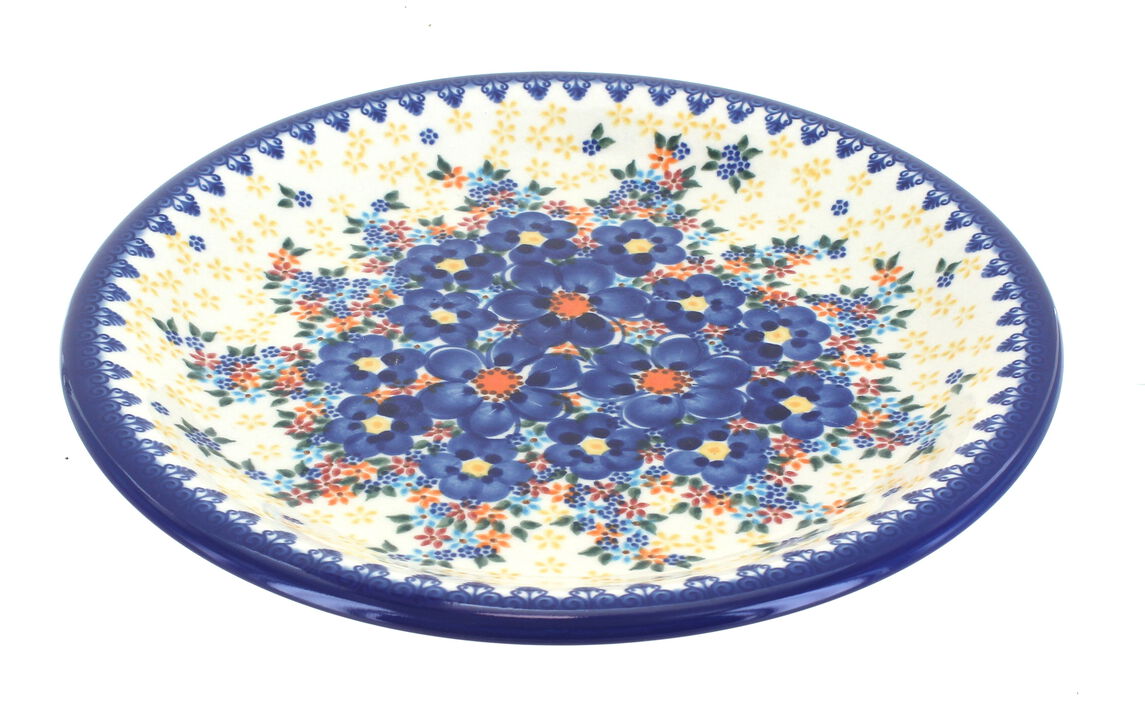 Blue Rose Polish Pottery Aztec Flower Dinner Plate