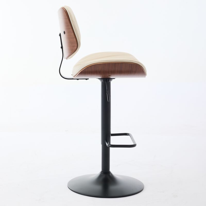Streamdale Walnut Bentwood Bar Stool with Faux Leather Seat and Ergonomic Back image number 4