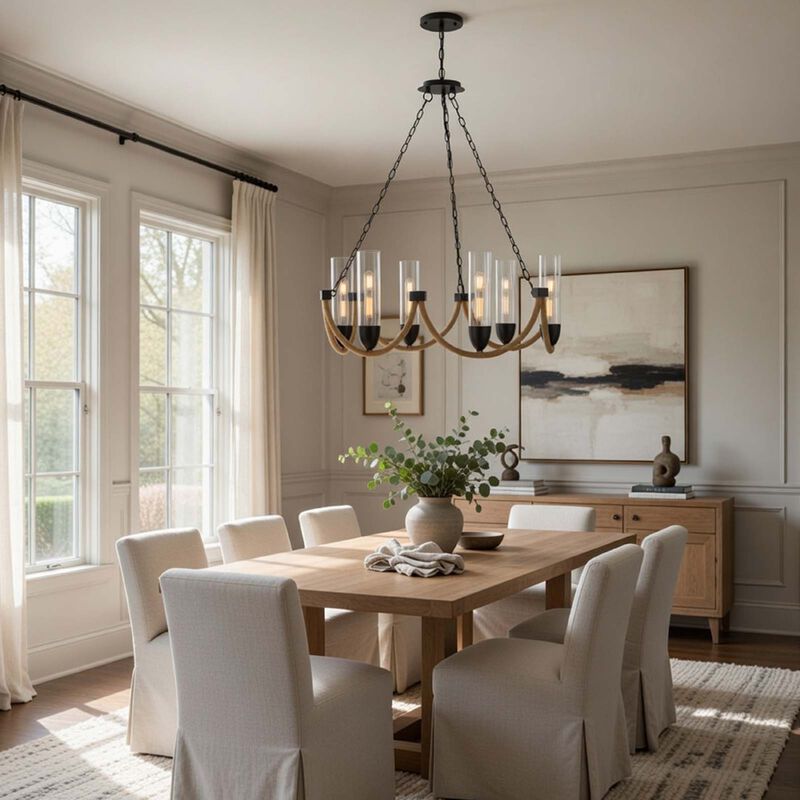 Arga 6 Light Chandelier, Glass Shade, Rope Arms, Bronze Metal 12 Inch image number 8