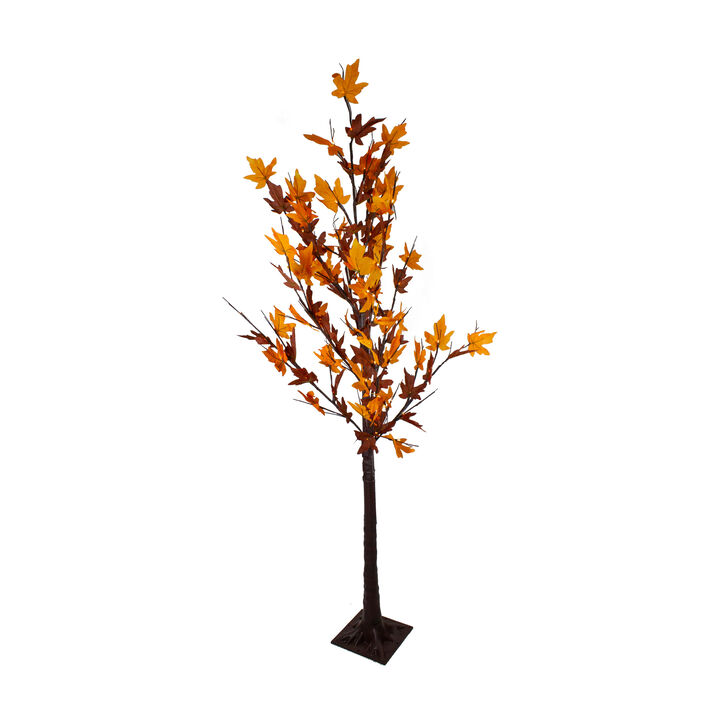 6' Pre-Lit LED Brown Maple Artificial Tree- Clear Lights