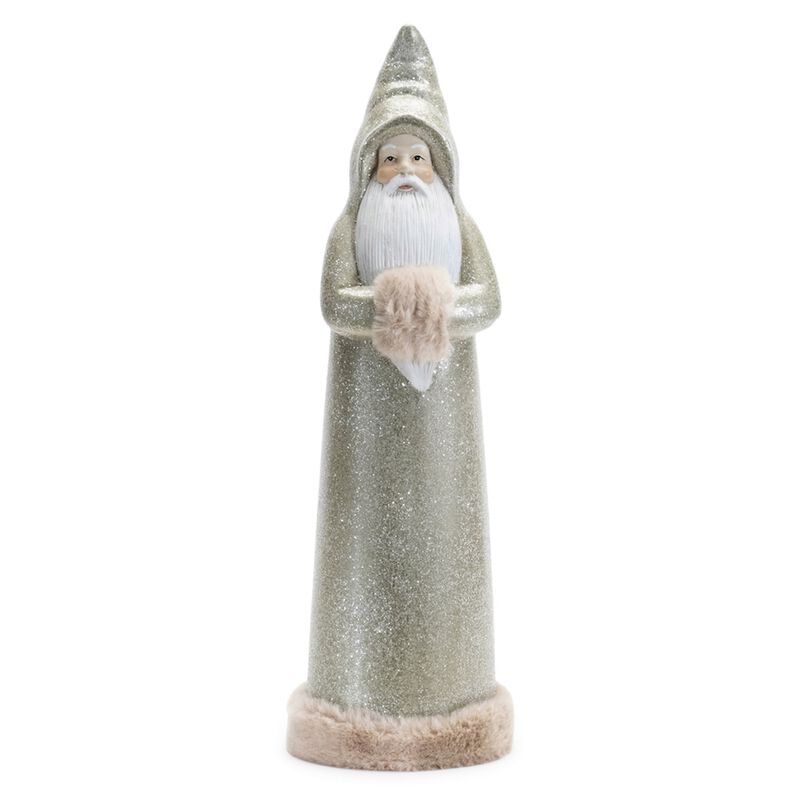 Set of 2 Glittered Sage Santa Statues for Holiday Shelf or Mantel Display