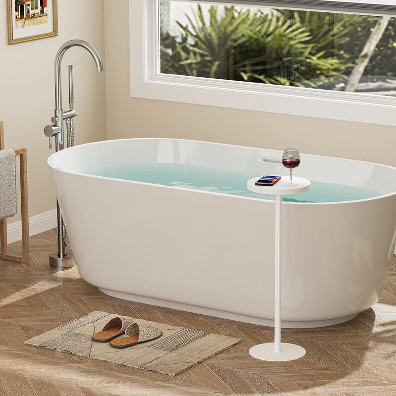 TUTOTAK Tall Round Side Table, Small End Table, Set of 2, Beside Table, Drink Table, Pedestal Side Table, livingroom, White TB01