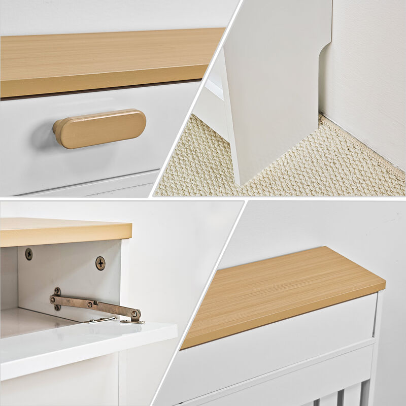 Radiator Cover with Drawer Shelf White Oak Finish Vertical MDF Slat Cabinet image number 8