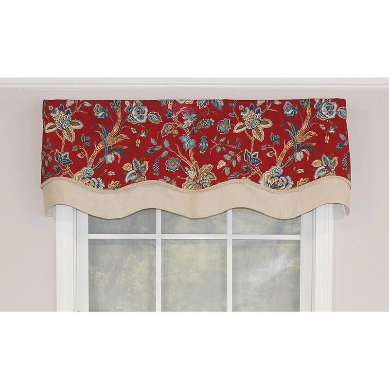 RLF Home Gianna Glory Valance Red. 3" Rod Pocket, Layered, Trimmed. 50"W X 16"L