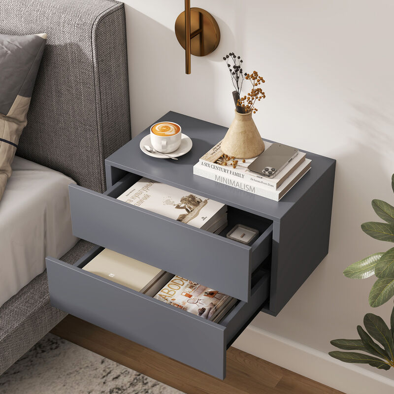 Wall-Mounted Floating Nightstand with 2 Storage Drawers for Bedroom image number 4