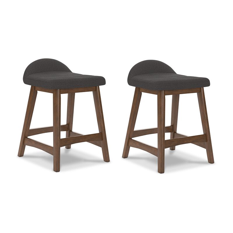 Jeyn Counter Stool with Footrest Set of 2, Brown Wood, Charcoal Gray - Benzara