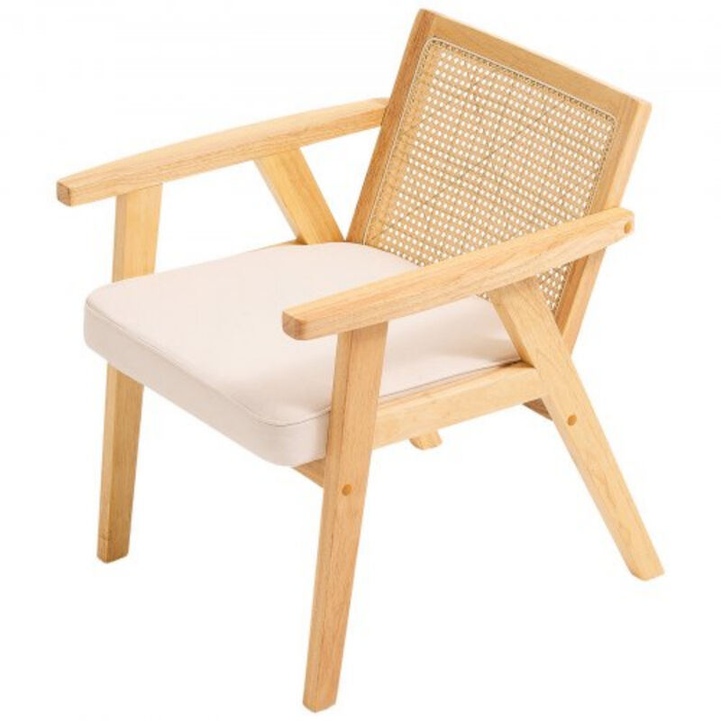 Mid-Century Modern Lounge Chair &ndash; Upholstered Velvet Seat with Rattan Backrest