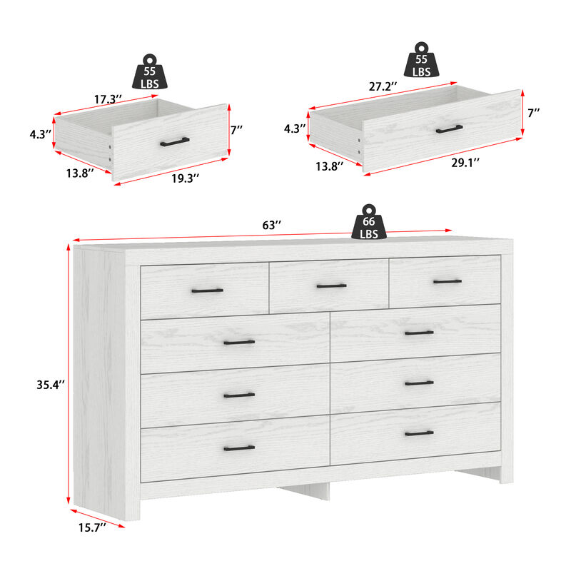FUFU&GAGA 9-Drawer Rustic Dresser with Vintage Charm, Durable Build, (63" W x 15.7" D x 35.4" H), Brown