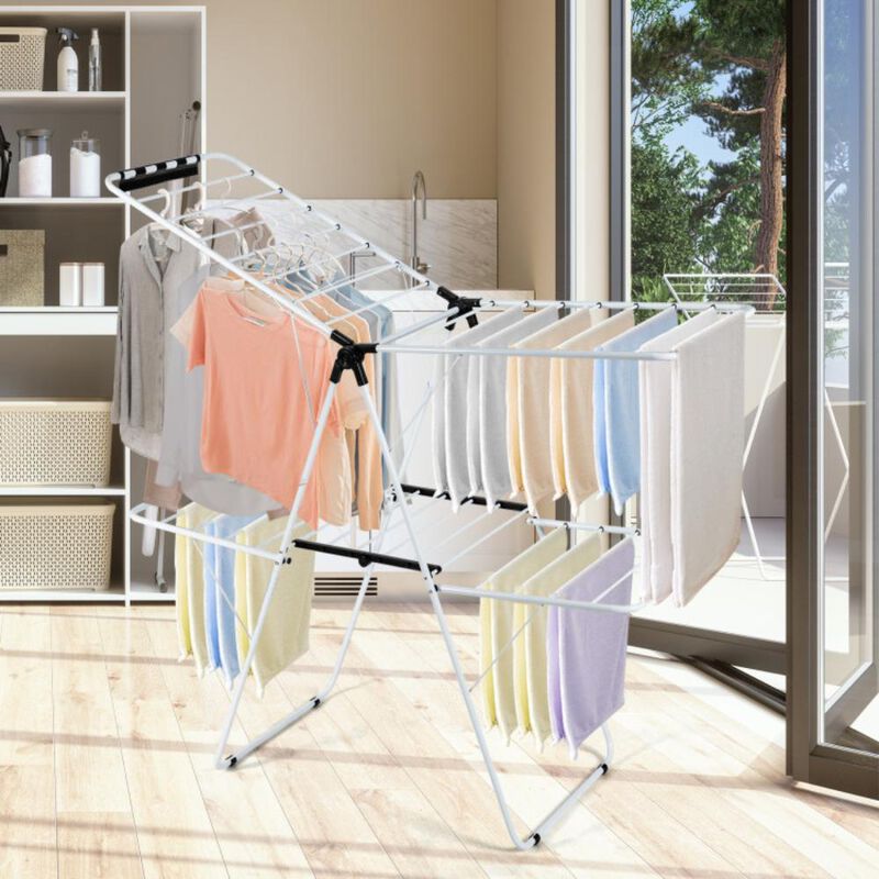 Hivvago 2-Level Foldable Clothes Drying Rack with Adjustable Gullwing