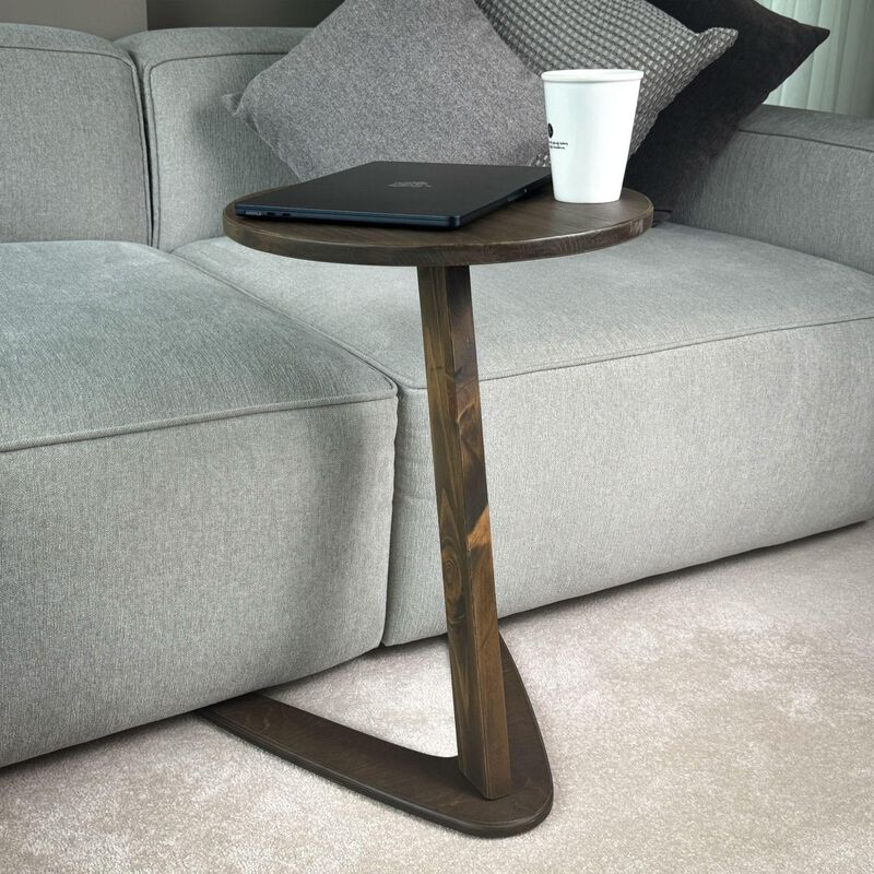GENESIS WOODESIGN C-Shaped Handmade Solid Wood End Table, Side Table for Couches, Sofa Tables Slide Under Couch for Living Room,