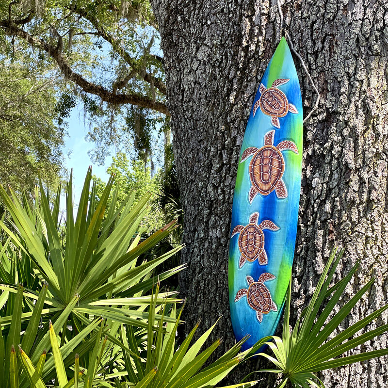 Wooden Sea Turtle Surfboard Wall Decor 38.5" Tropical Ocean Beach Art image number 5