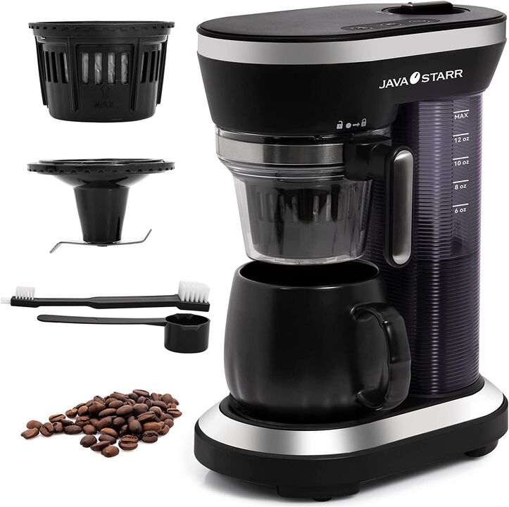 Bean to Cup Grind and Brew Coffee Maker, 2-in-1 One Cup Coffee machine Pods Compact & Ground Coffee, Capacity 12-15.21 Oz Steam Pressure Technology Coffee Maker (Black Mug)