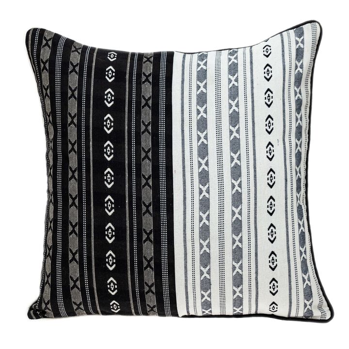 20" White and Black Geometric Patterned Throw Pillow