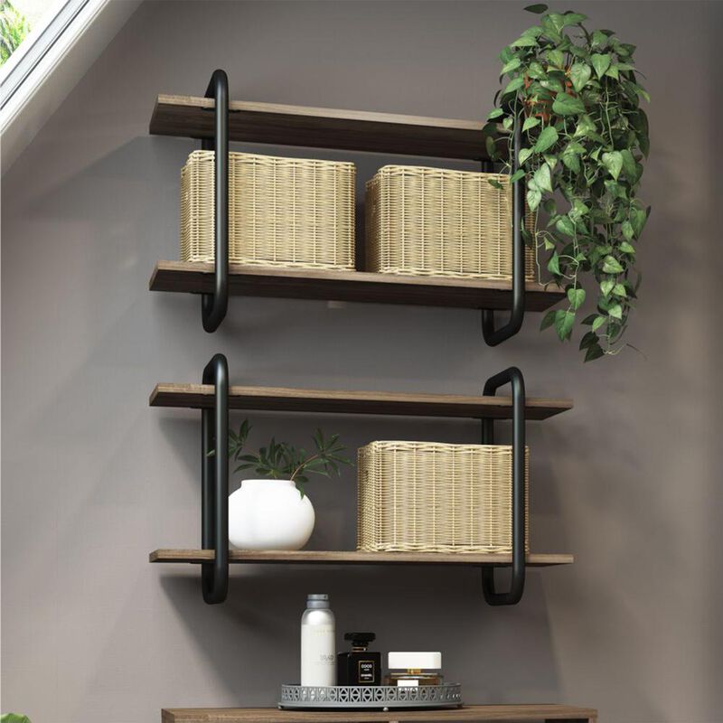 Techni Mobili Modern Floating Wall Shelves, Walnut