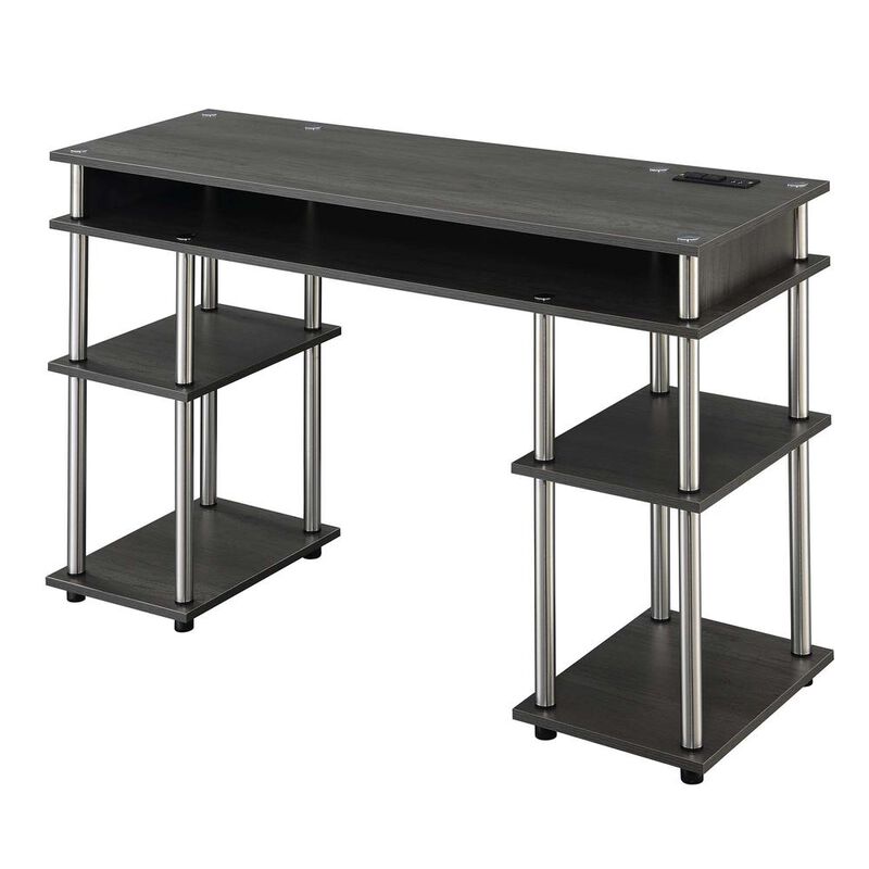 Convenience Concepts Designs2Go No Tools Student Desk with Charging Station, Charcoal Gray