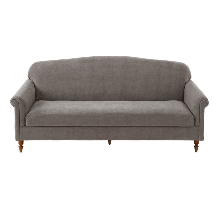 Merax Elegant Rolled Arm 2-Seater Chenille Loveseat with Turned Rubberwood Legs