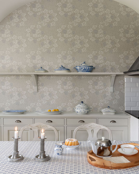 Vine Light Grey Woodland Fruits Wallpaper