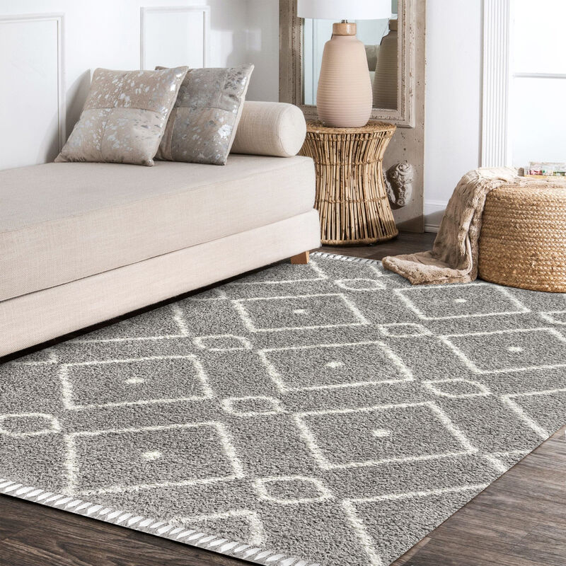 Mercer Shag Plush Tassel Moroccan Diamond Area Rug