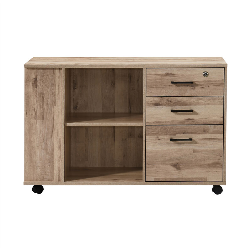 3-Drawer 39in. W Rolling Lateral File Cabinet with Locker and Open Storage Shelves for Home Office and Kids Room