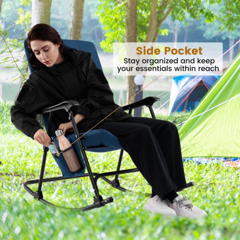 Hivvago Foldable Rocking Padded Portable Camping Chair with Backrest and Side pocket