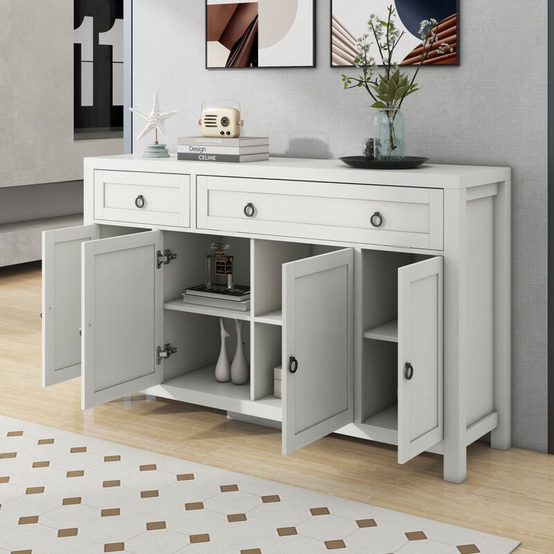 Retro Style Large Storage Space Sideboard with Flip Door and 1 Drawer, 4 Height Adjustable Cabinets, Suitable for Kitchen, Dining Room, Living Room (Antique White)
