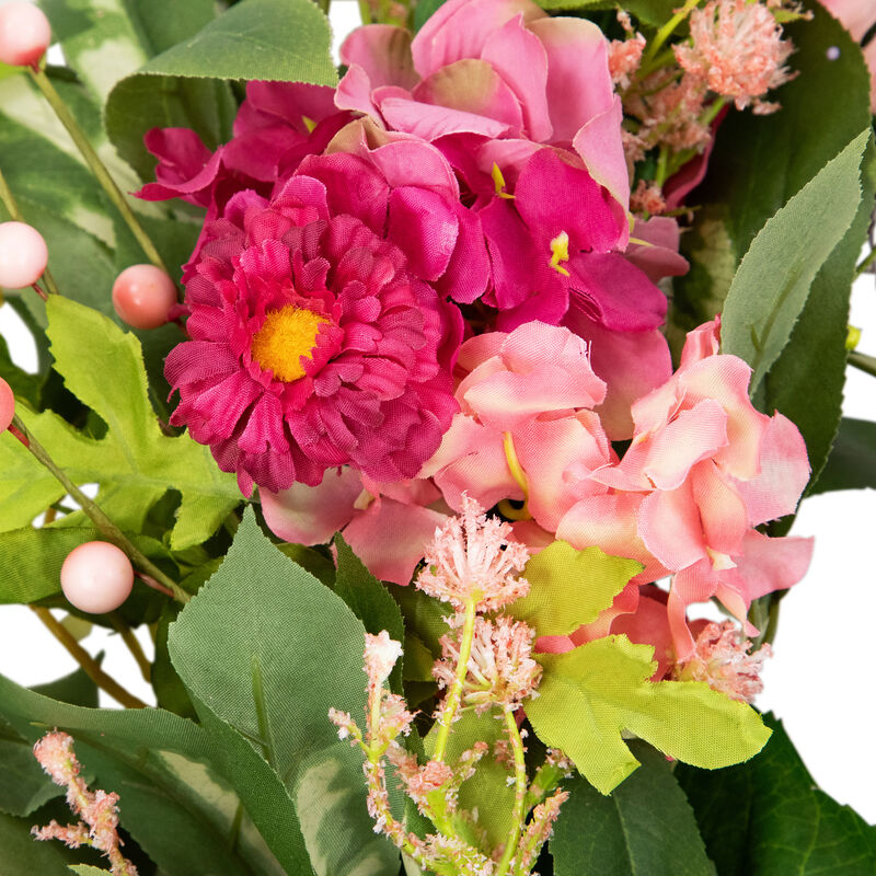 Leafy Hydrangea Floral Spring Wreath - 24" - Pink