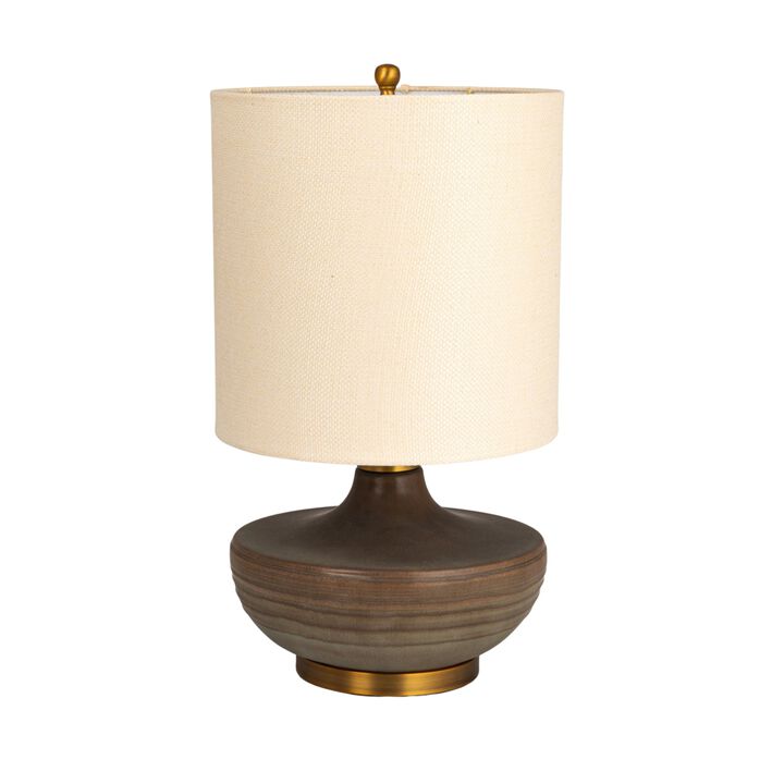 Stoneware Table Lamp with Elongated Drum Shade, Brown