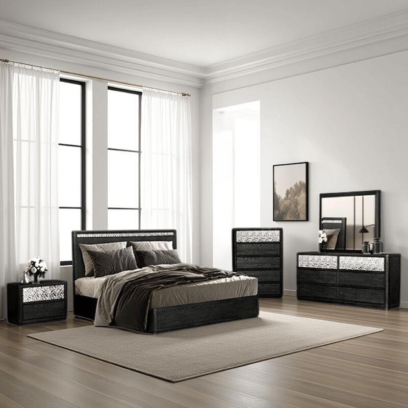 Zoko 5pc Queen Bedroom Set, USB Nightstand, Dresser Mirror, Ash Gray