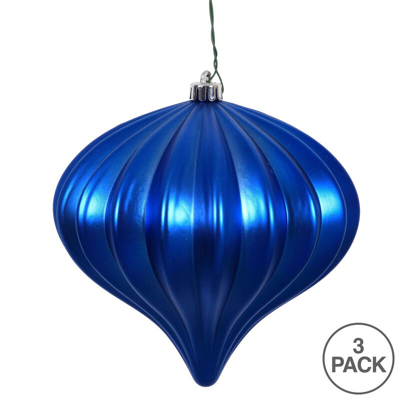 Vickerman 5.7" Blue Matte Onion Christmas Ornament, UV Treated, Set of 3 image number 5