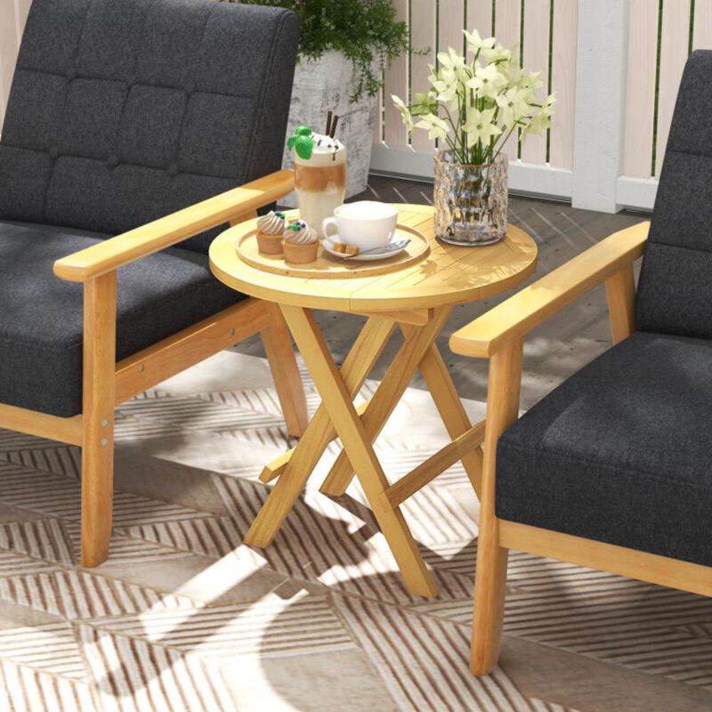 Hivvago Portable and Compact Outdoor End Table with X-shaped Legs and Slatted Tabletop