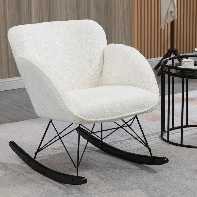 Glamour Home Ayan White Boucle Rocking Chair with Black Legs