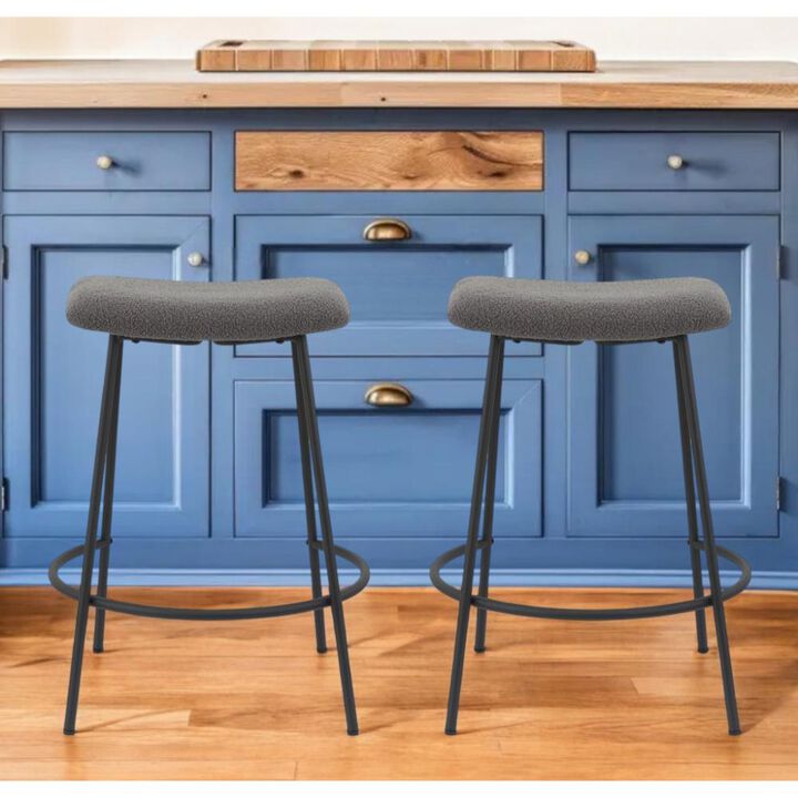 Hivvago Set of Two 26 Inch Gray and Black Fabric and Metal Backless Counter Height Bar Chairs