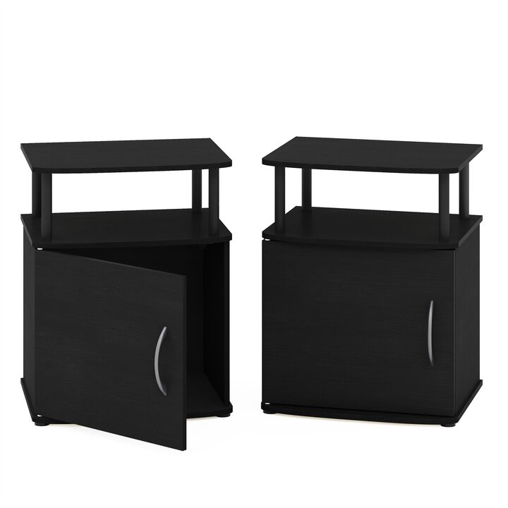 Furinno JAYA End Side Sofa Table/Nightstand with Door, 2-Pack, PVC Tubes, Black Wood