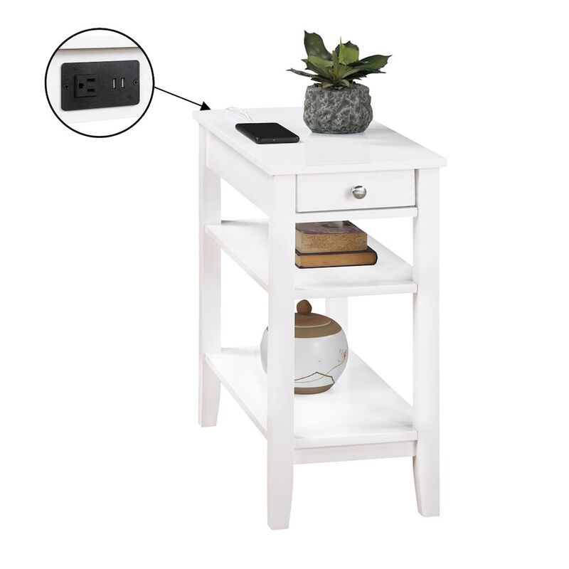 Convenience Concepts American Heritage 1 Drawer Chairside End Table with Charging Station and Shelves