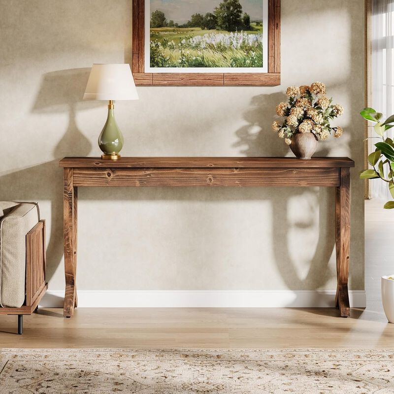 Farmhouse Entryway Console Table, Solid Wood Sofa Table for Living Room-Brown image number 4