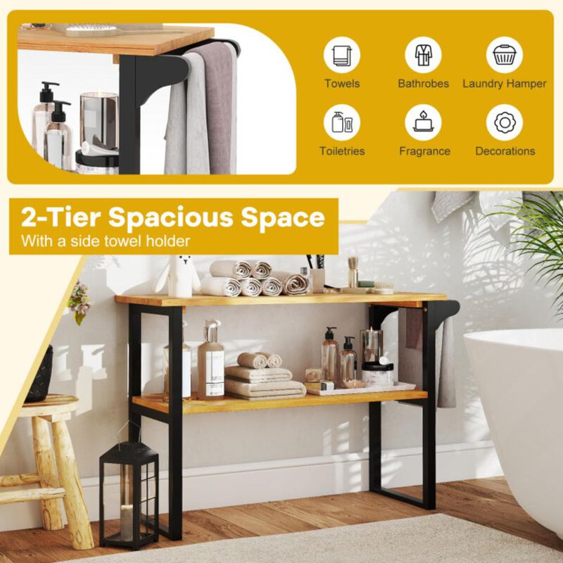 Hivvago 2-Tier Solid Teak Wood Bathroom Shelf with Towel Rack