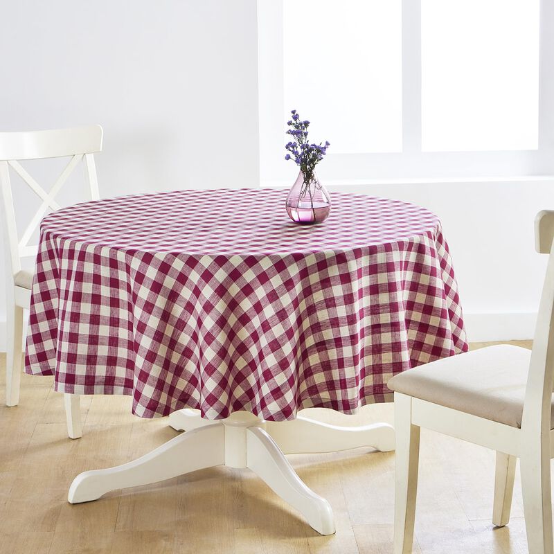 Solino Home 100% Pure Linen Round Tablecloth - Morgan Check