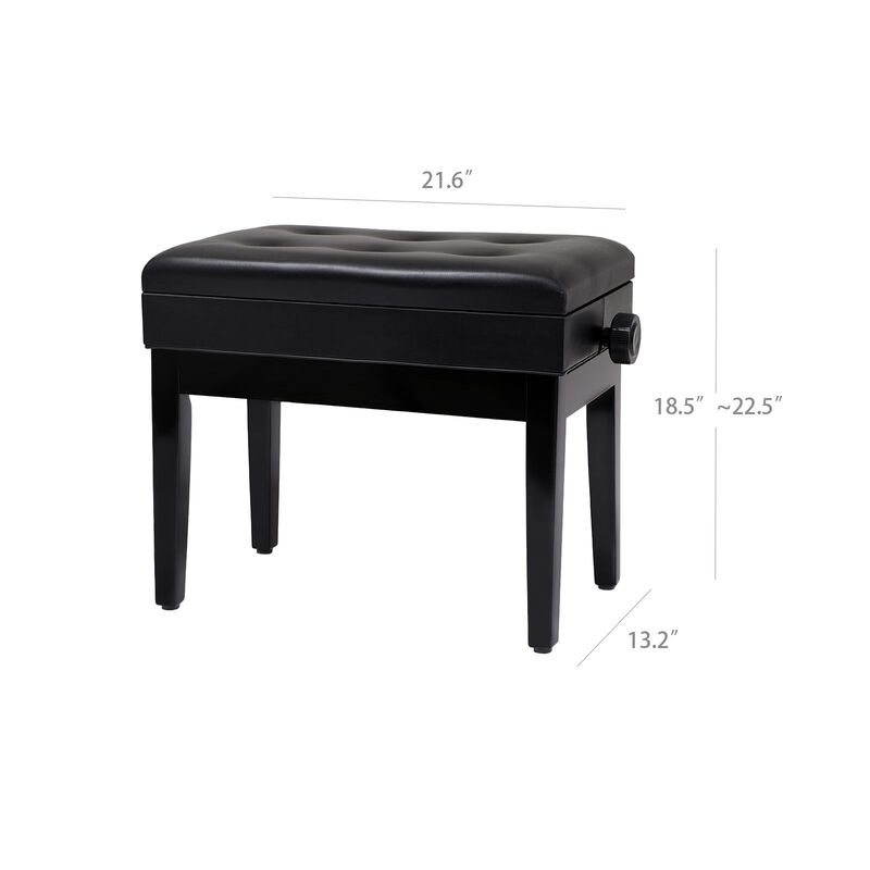 Adjustable Wooden Piano Bench Stool with Sheet Music Storage- Black