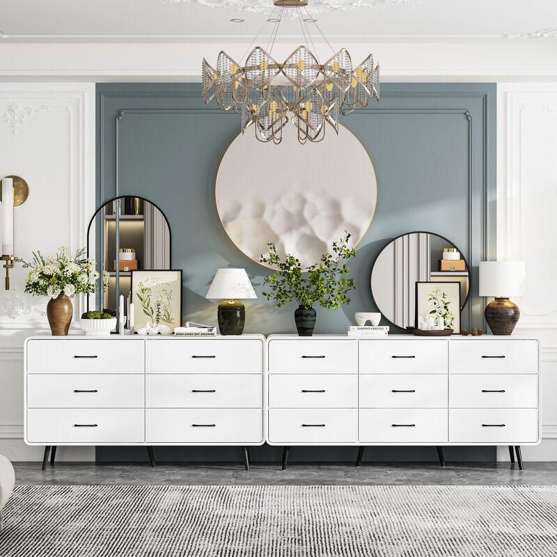 FUFU&GAGA Modern 15-Drawer Dresser with Sleek Black Handles (117.9" W x 15.7" D x 30.7" H), White