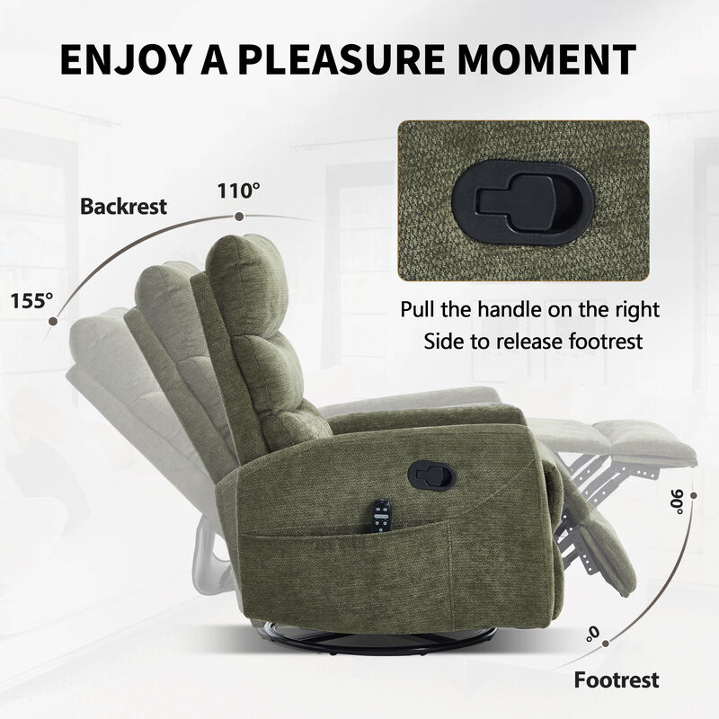 Heat Massage Manual Recliner Chair with Rocker and Swivel in Fabric image number 6