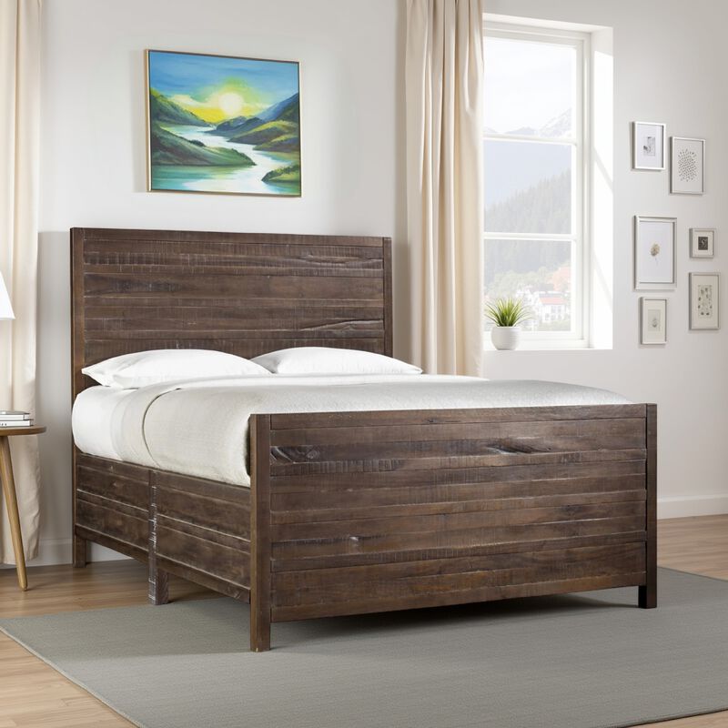 Cas Sengon Tekik Low Profile Panel King Bed, Rough Hewn, Brown