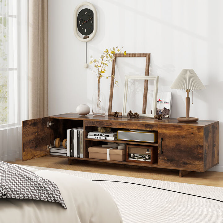 TV Stand with Power Outlet and 2 Cable Holes, Convenient Media Console for Living Room