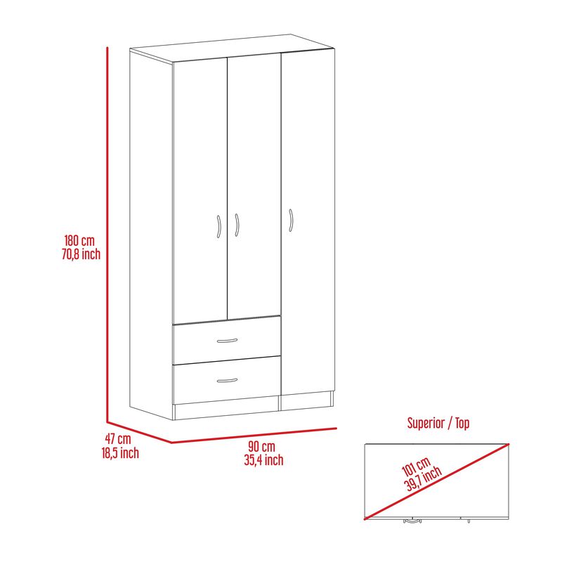 Austral 3 Door Armoire with Drawers, Shelves, and Hanging Rod image number 6