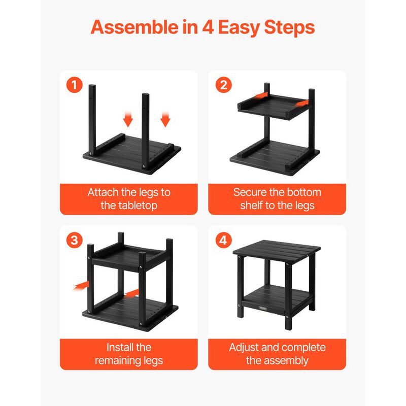 Double Layer HDPE Outdoor Side Table Weather Resistant End Table for Patio Backyard-Black image number 4