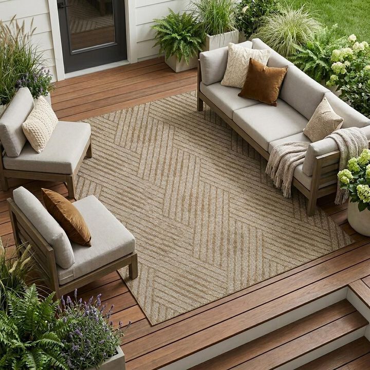 HomeRoots Geometric Stain Resistant Indoor Outdoor Area Rug