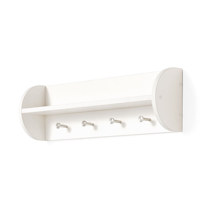 White Utility Shelf with Four Large Stainless Steel Hooks