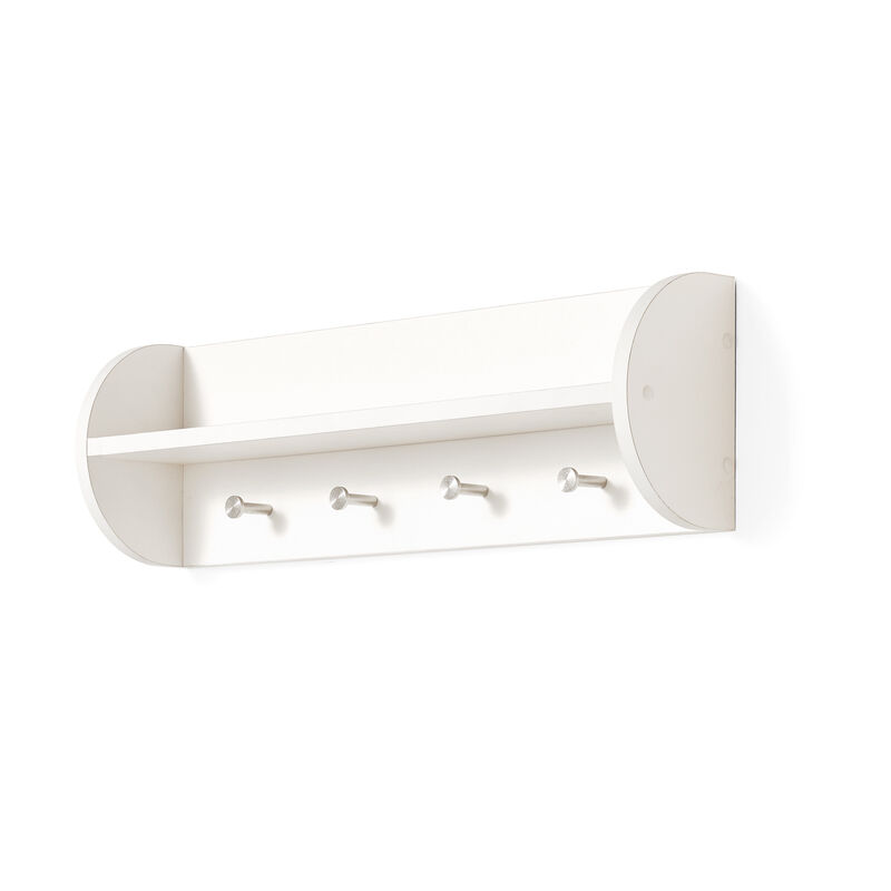 White Utility Shelf with Four Large Stainless Steel Hooks