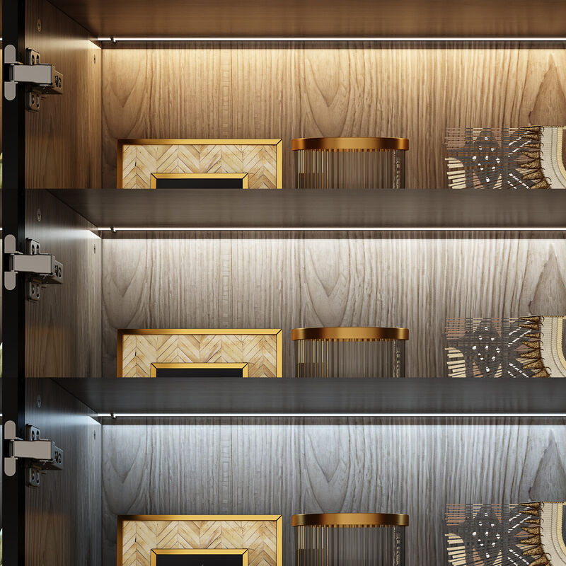 78.7'' H X 47.2'' W X 15.7'' D Glass Door Display Cases Bookcase With Adjustable Lighting